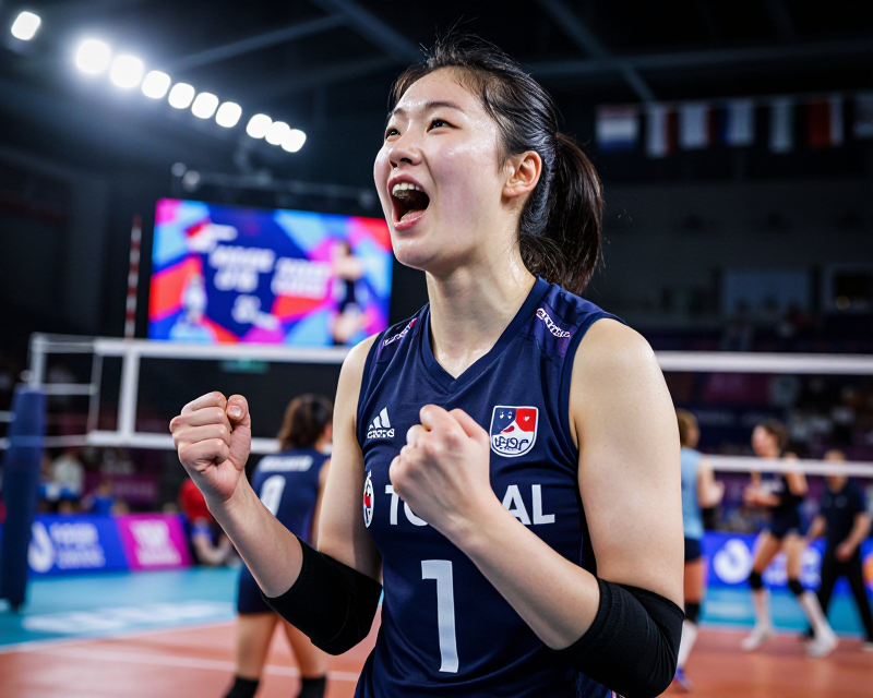 Triumphant Korean Volleyball Player