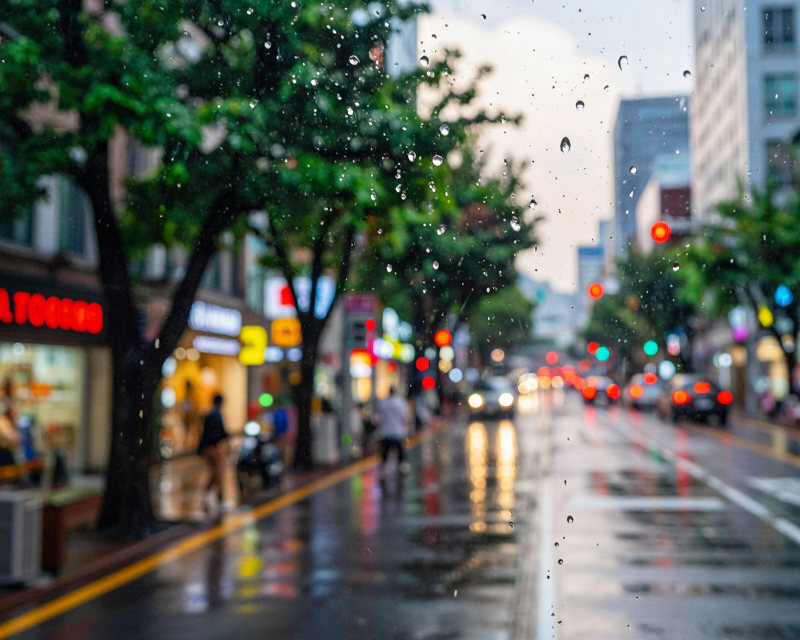 Rainy Seoul Urban Landscape